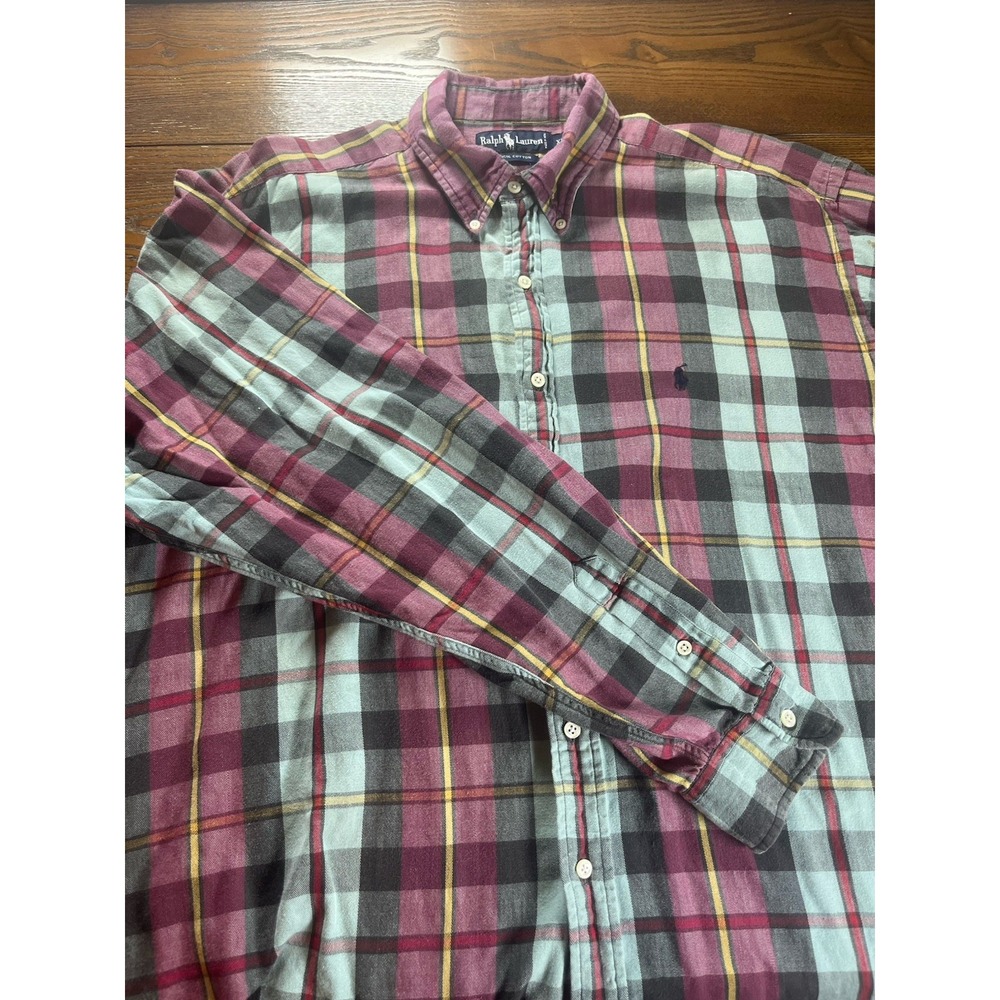 Polo Ralph Lauren Long Sleeve Button Down Shirt Mens XL Plaid Red Blue Teal